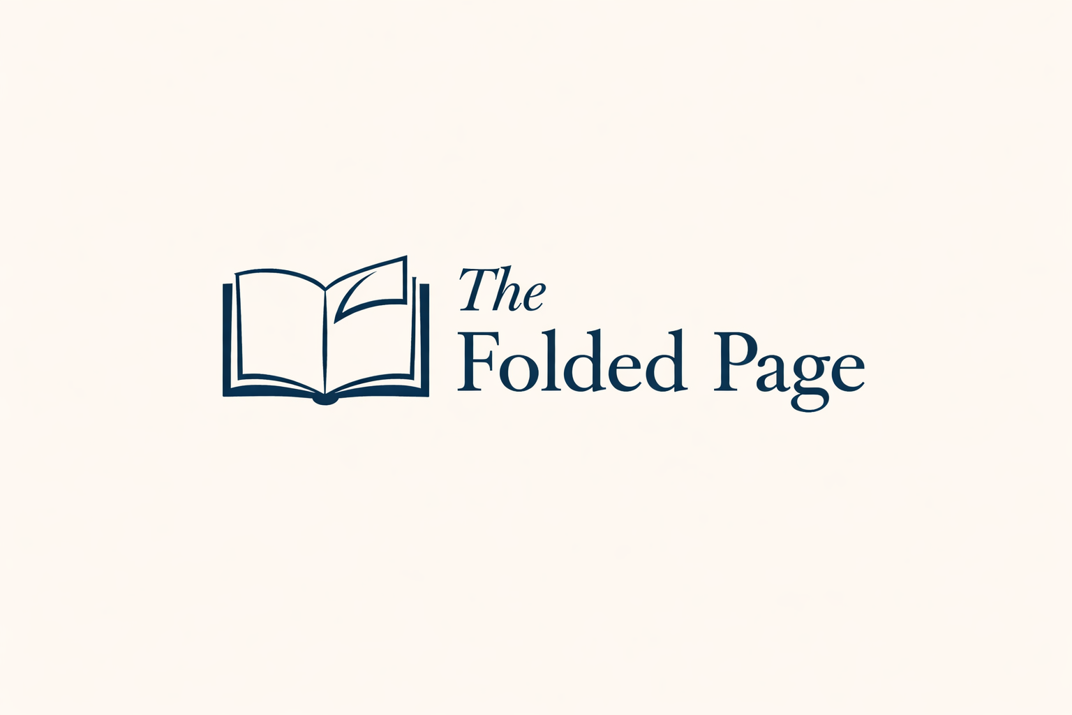 The Folded Page logo - an open book icon in dark blue with elegant serif typography